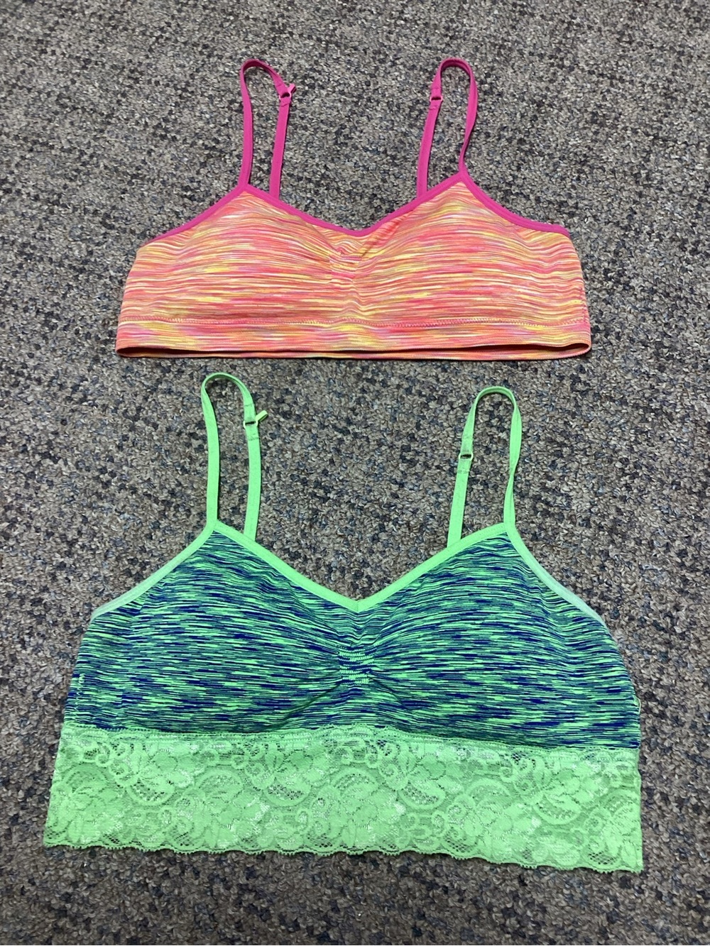 Neon Pink & Green Space-Dye Bralettes with Adjustable Straps * Size Small
